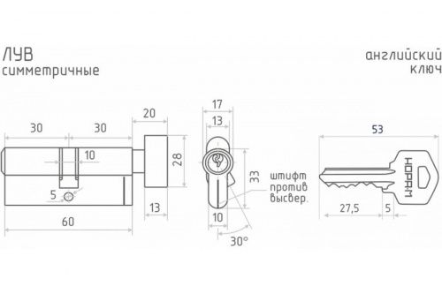 Сердцевина МЦ-ЛУВ- 60 хром 30-30 Нора-М/325091